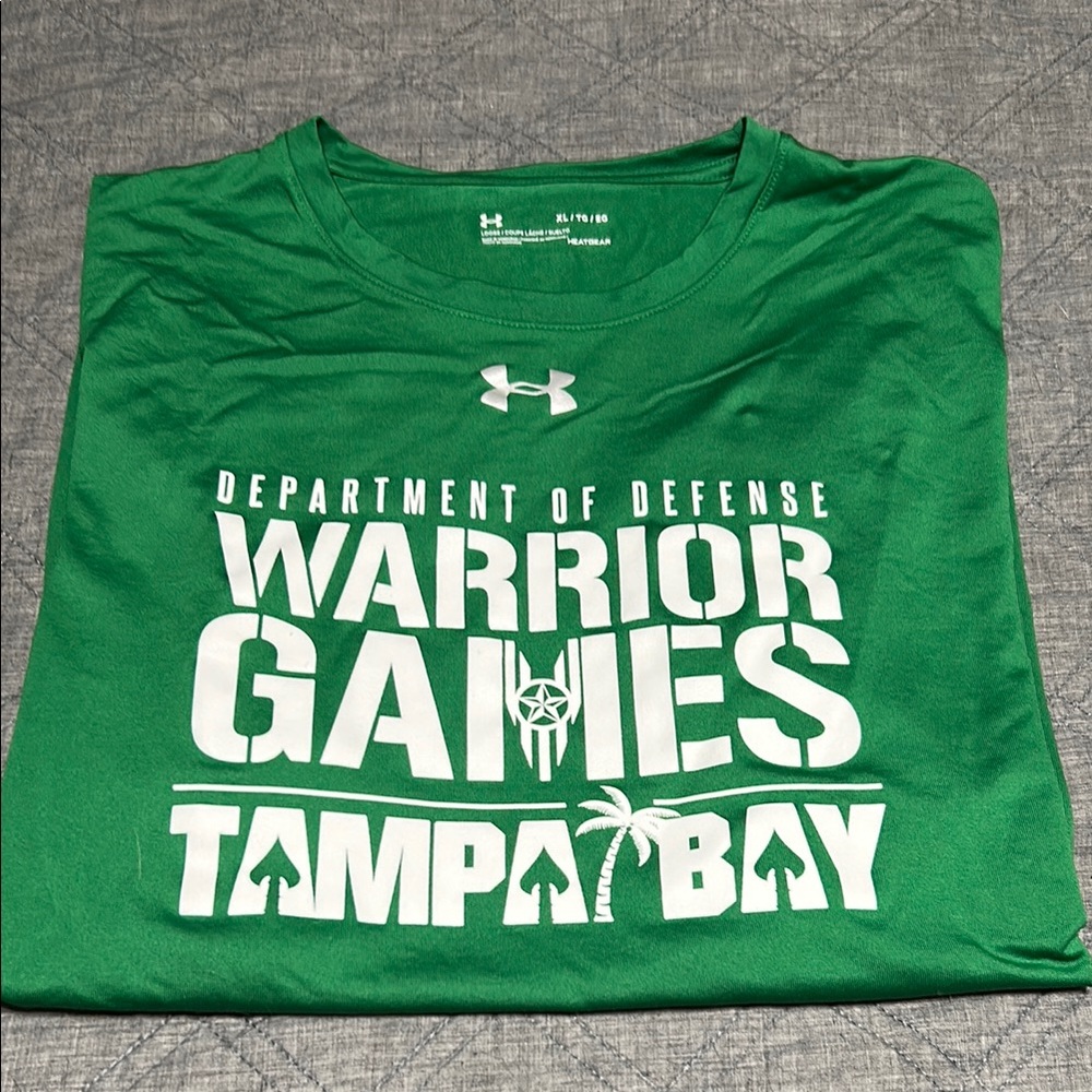 Under Armour Green and White Warrior Games Performance Tee